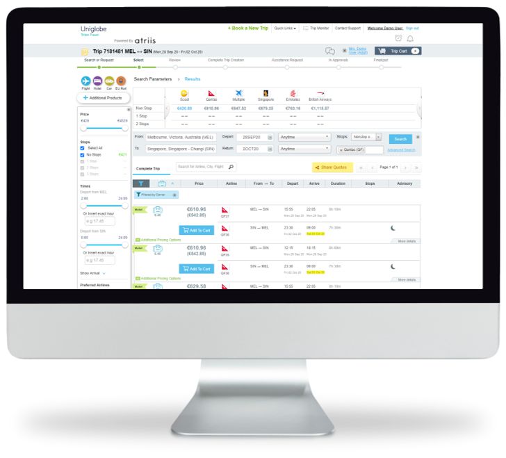 Uniglobe - Online booking Tool - De beste tarieven voor je zakenreizen worden automatisch aan je voorgesteld